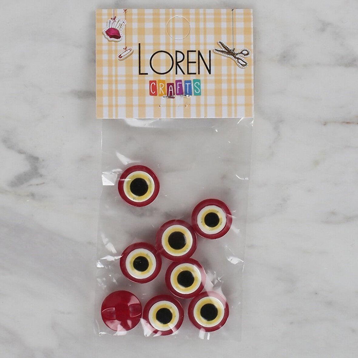 Loren Crafts Kırmızı 8 Li Nazar Boncuğu Düğme - 16
