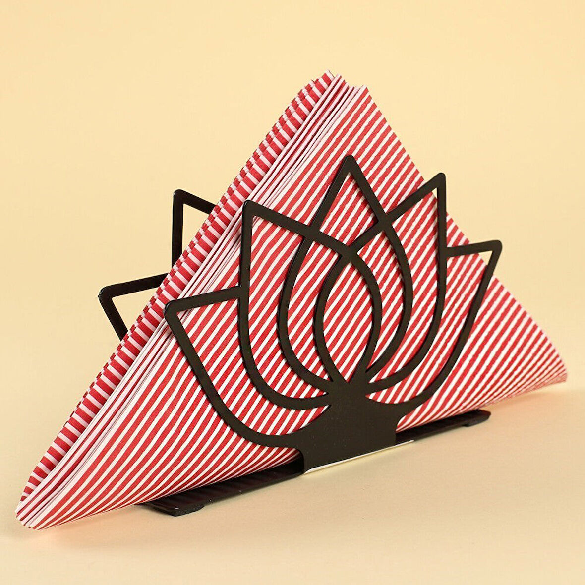 Loren Lotus Siyah Metal Peçetelik