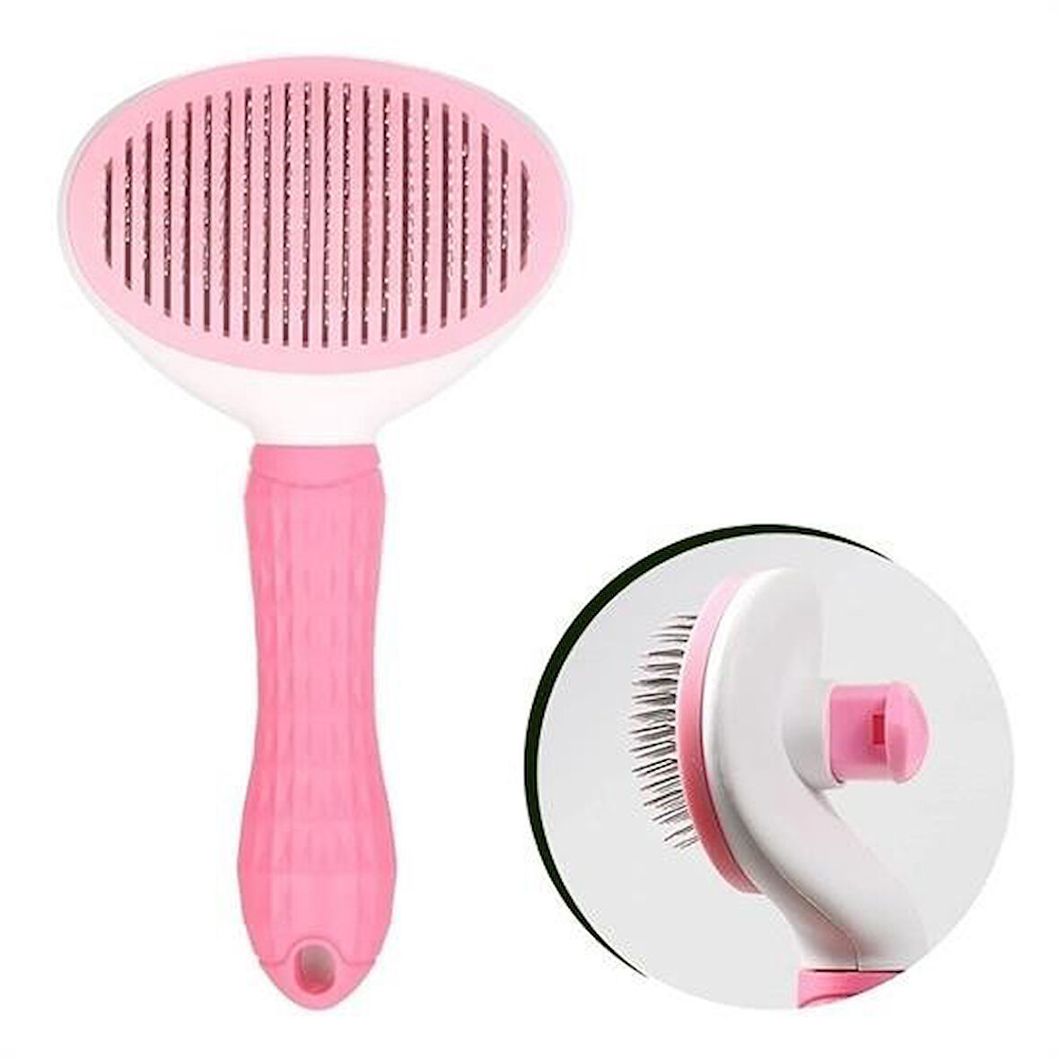 Buffer® Kedi Köpek Tüy Toplayıcı Kendini Temizleyebilen Ergonomik Saplı Evcil Hayvan Tarağı Pembe