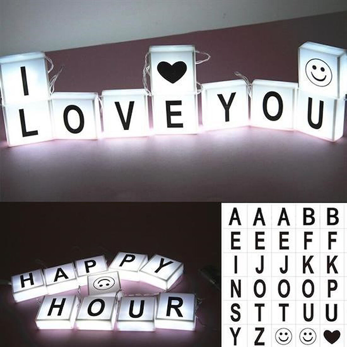 Buffer® 10Lu Lightbox Işıklı Harf Mesaj Panosu Dekoratif Harf Işık Zinciri