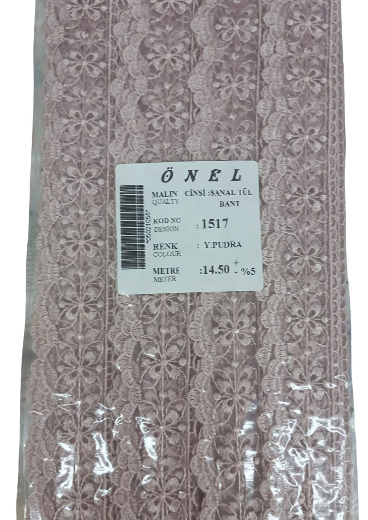 Dantel Polyester Sanal Tül Bant Y.Pudra 14,50 Metre En 3 Cm On-1517-Pu