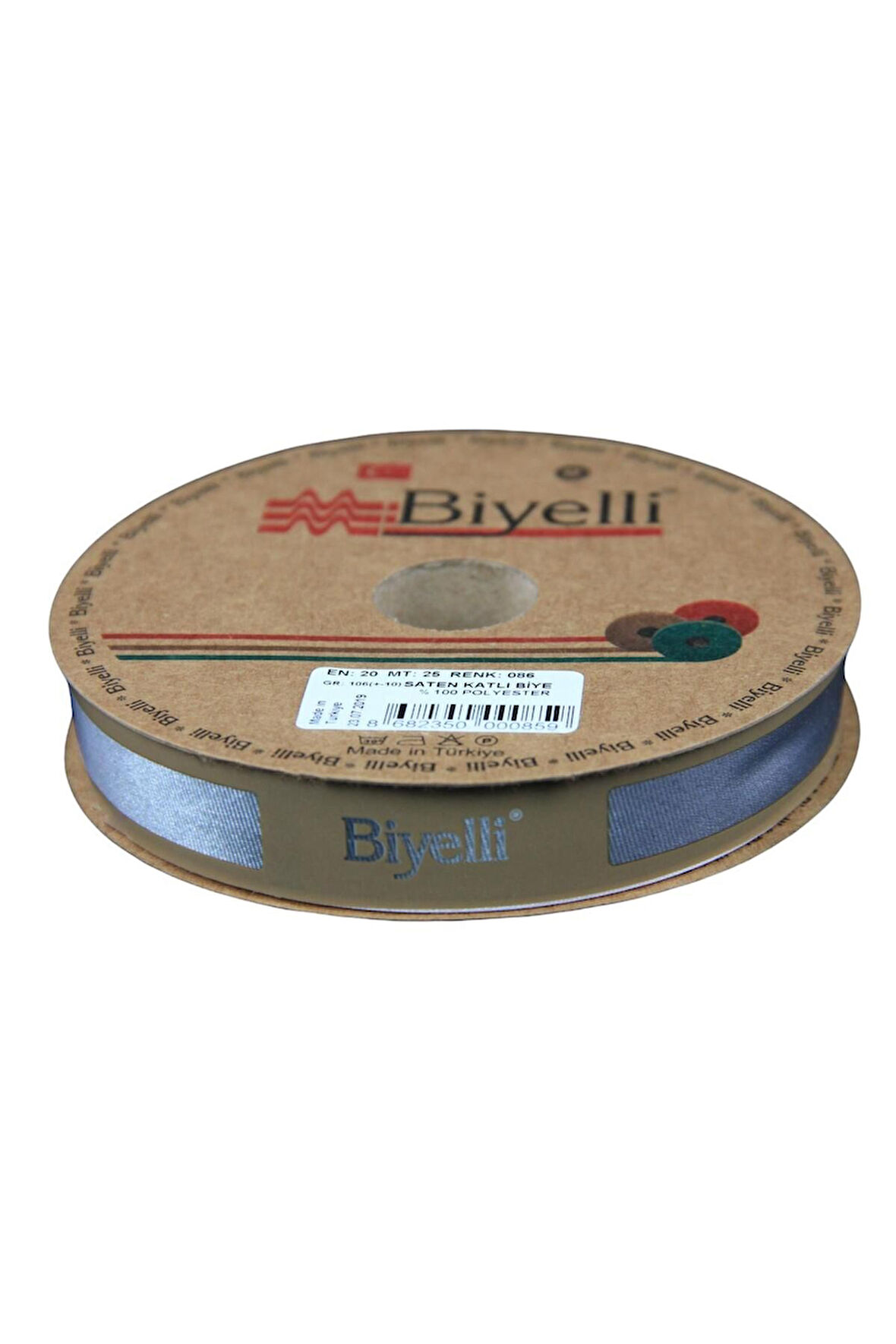 Biye Saten Katlı 086 Gri 2 Cm 25 Metre %100 Polyester