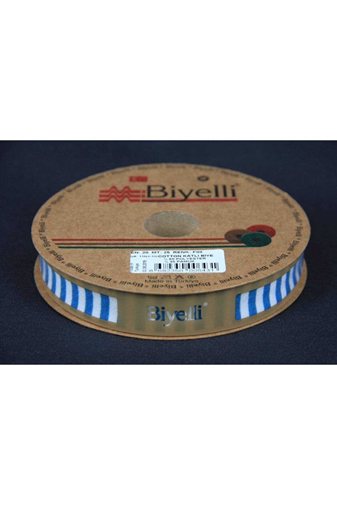 Biye Kalın Çizgili Katlı F08 Petrol 2 Cm 25 Metre %65 %35 Polyester