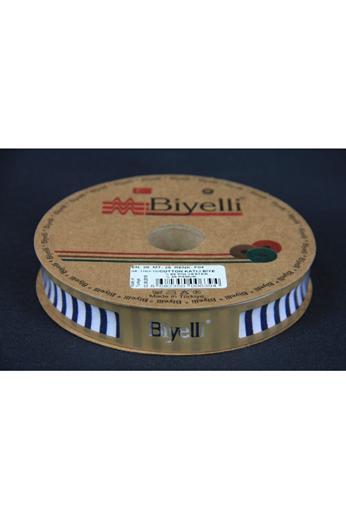 Biye Kalın Çizgili Katlı F04 Lacivert 2 Cm 25 Metre %65 %35 Polyester