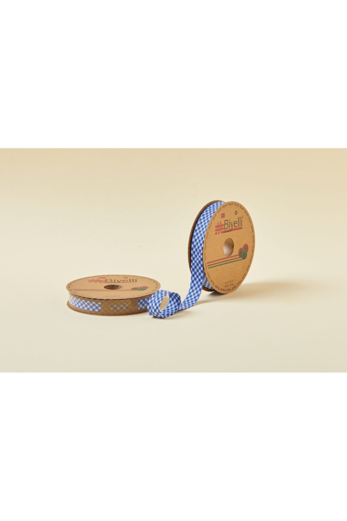 Biye Ekoseli Katlı E08 Lacivert 2 Cm 25 Metre %65 %35 Polyester