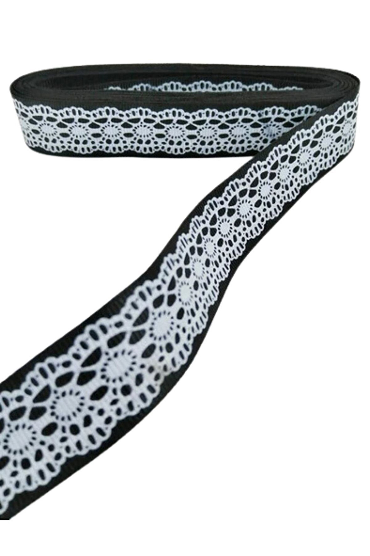 Tafta Dantel Görünümlü Kurdele Siyah 25 Mm 5 Metre