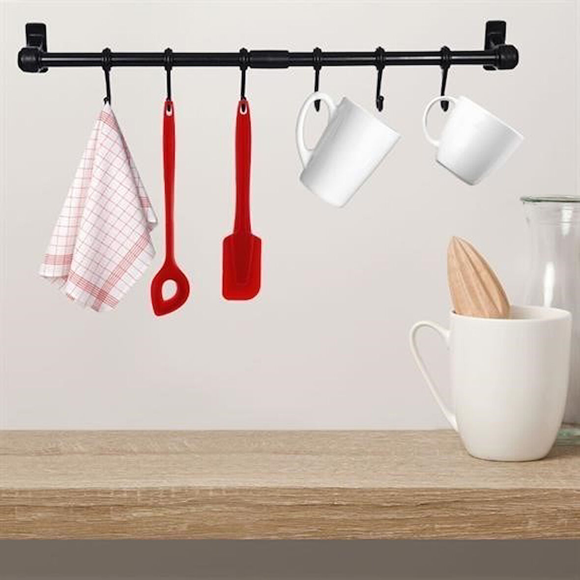 Buffer® Duvara Monte Edilen 6 Kancalı Dekor Kaşıklık Ve Kupa Askısı
