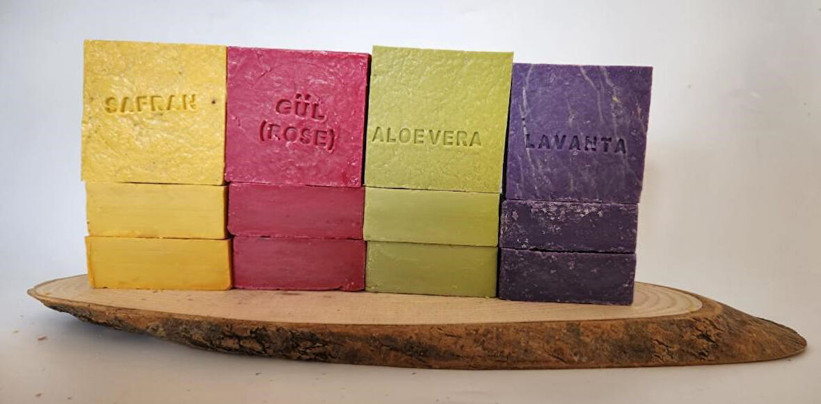 Doğal Üretim Sabunu Karışık (Safran-Gül-Lavanta-Aleovera) 12'Li Set