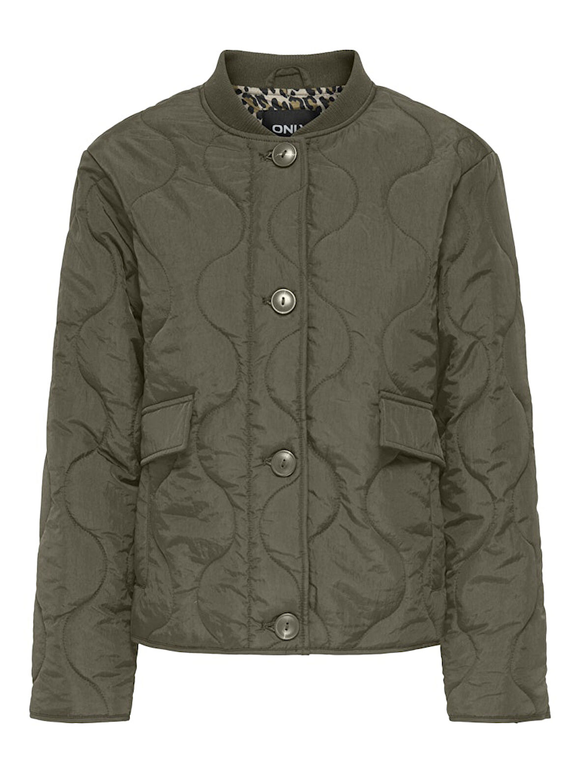 Only Kadın İçi Leopar Astarlı Haki Kapitone Ceket - 15357514