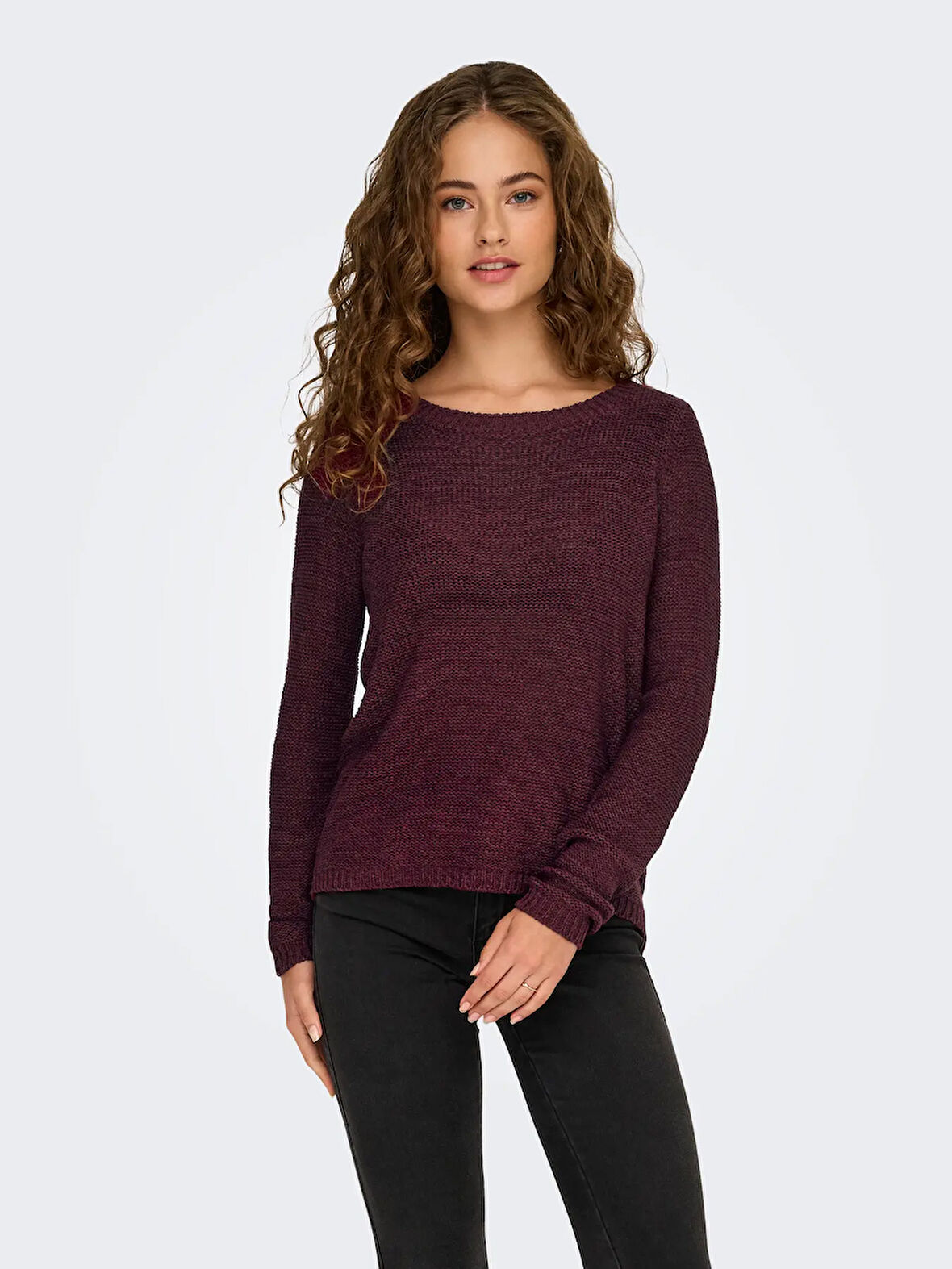 Only Kadın Yuvarlak Yaka Regular Fit Bordo Örgü Kazak - 15113356