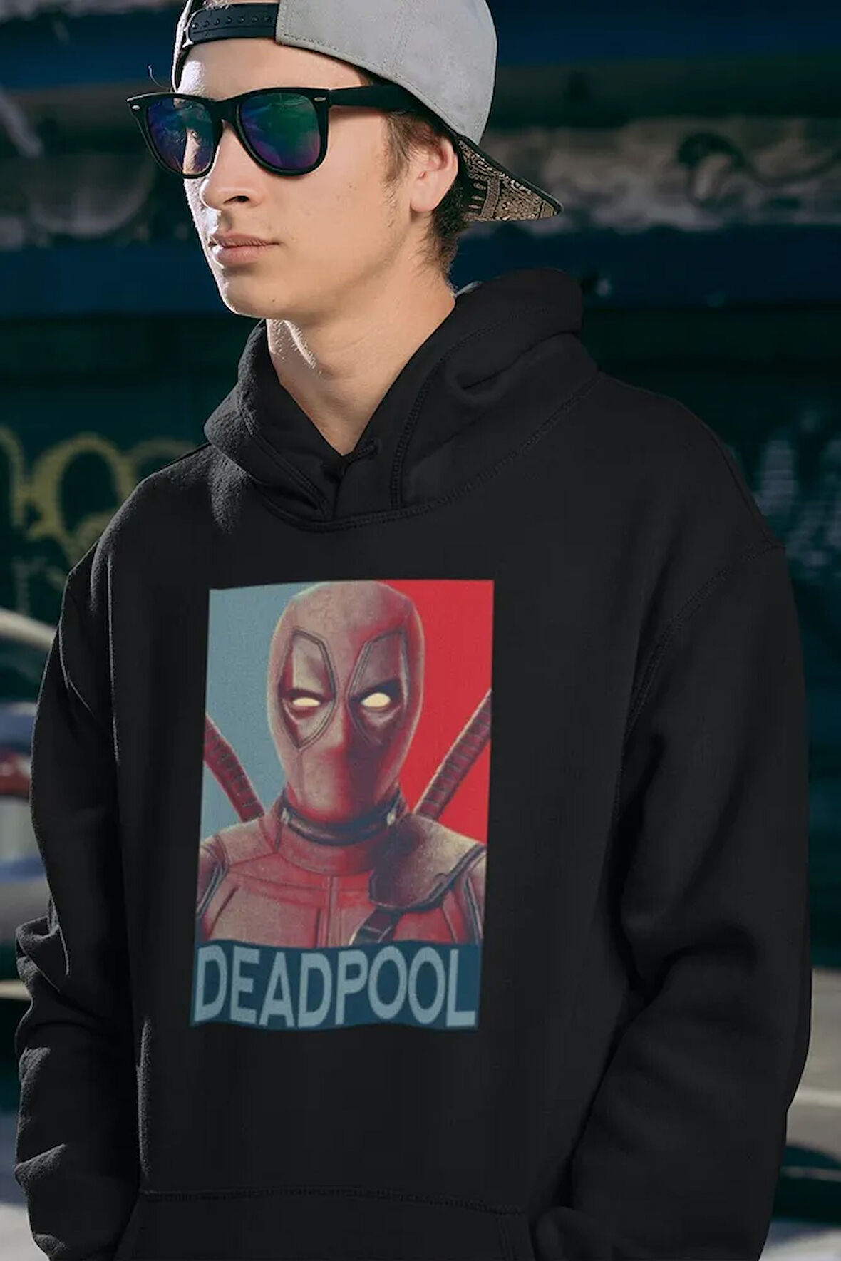 Film Karakteri Deadpool Baskılı Unisex Oversize Marvel Hoodie