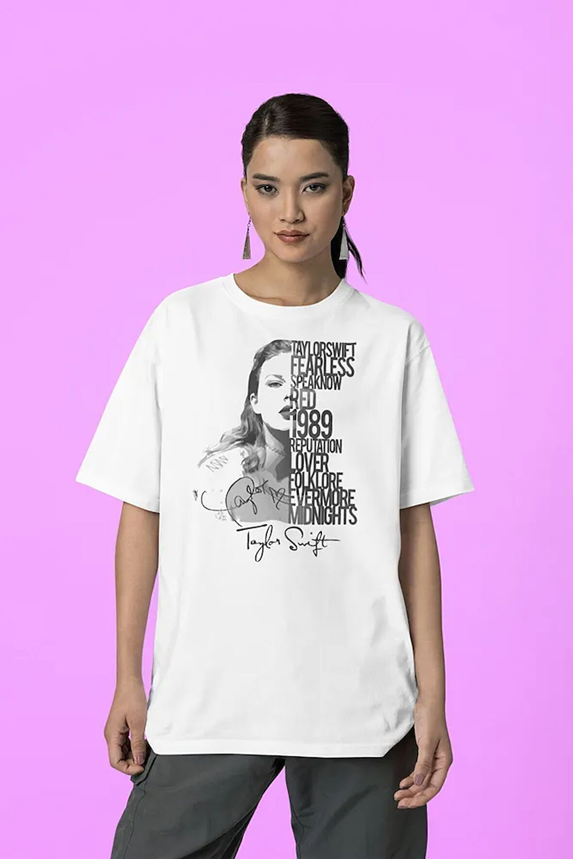 Albüm İsimleri Baskılı Taylor Swift Baskılı Unisex Tişört, Oversize Şarkıcı Tişört