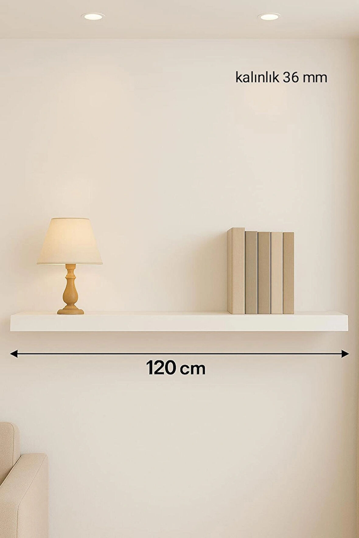 120 Cm 36 mm Kalınlık Mat Beyaz Mdf Gizli Montaj Ahşap Duvar Rafı Uçan Raf Kitaplık