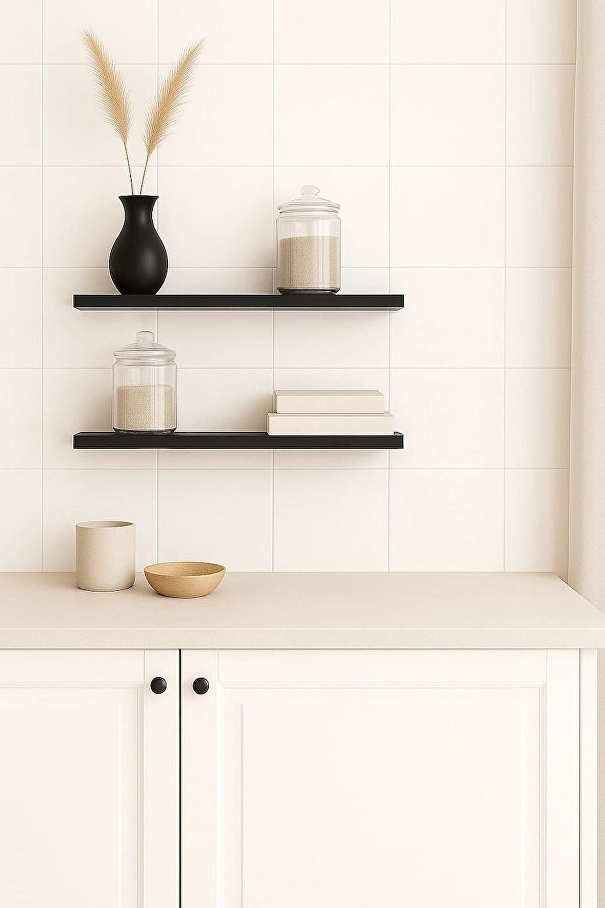 40 cm 2li Mat Siyah Mdf Uçan Duvar Rafı Gizli Bağlantı Kitaplik Ahşap