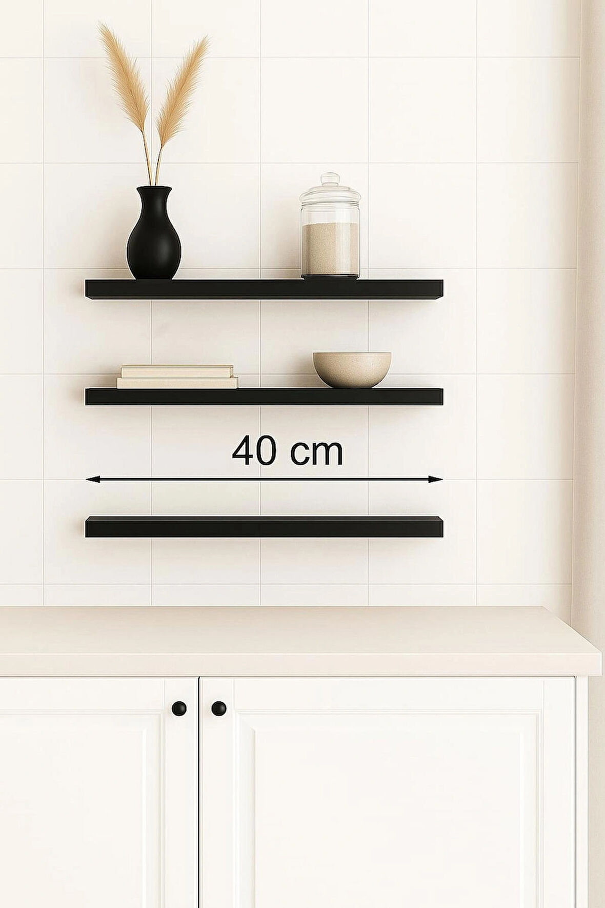 40 cm 3lü Mat Siyah Mdf Uçan Duvar Rafı Gizli Bağlantı Kitaplık Ahşap