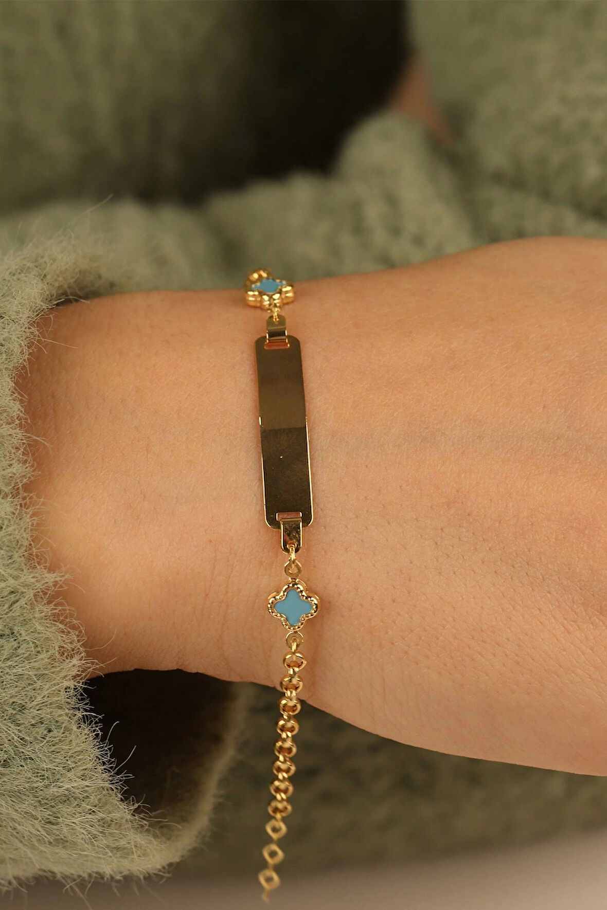 Yoncalı Çocuk Künye Altın Bileklik