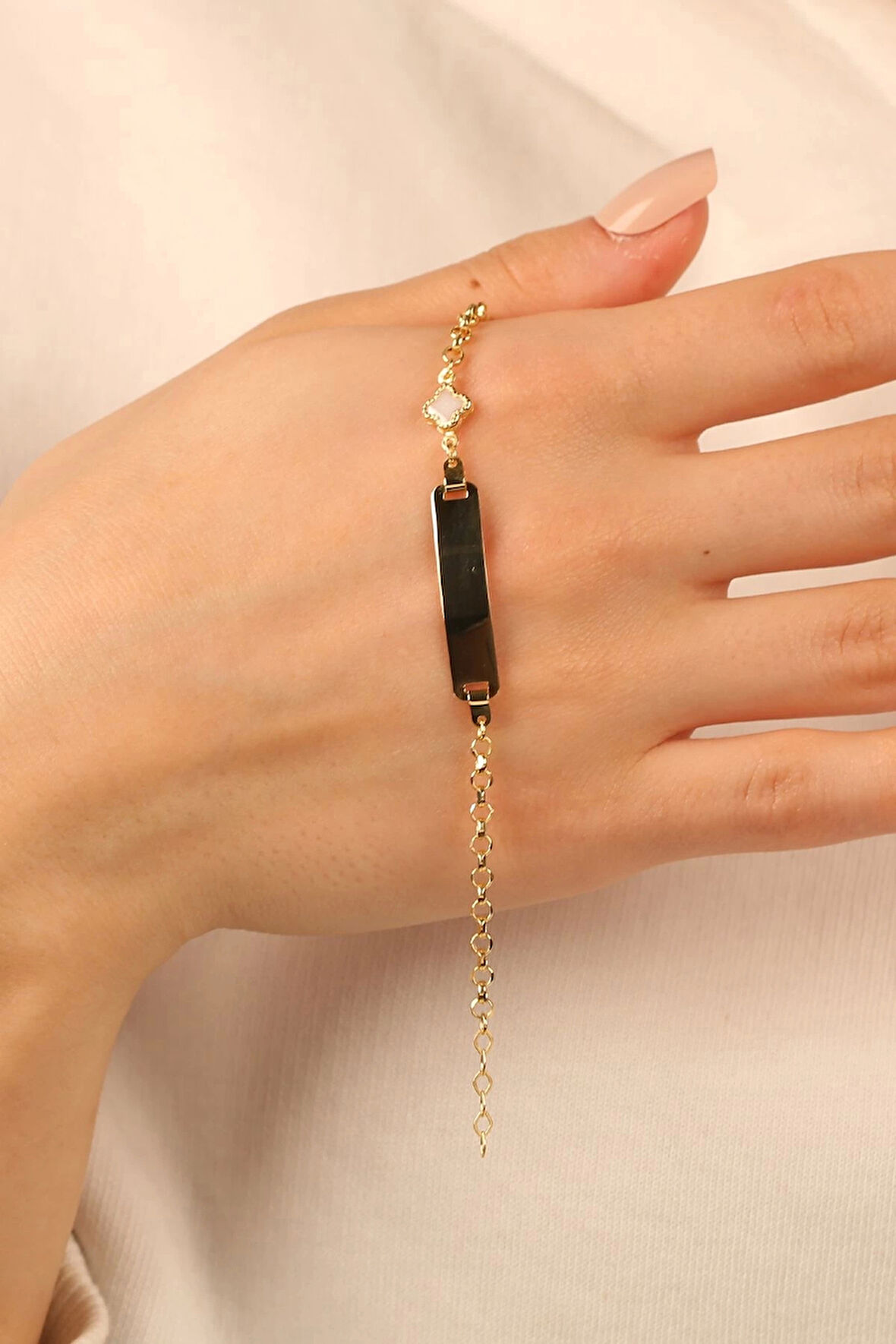 Yoncalı Çocuk Künye Altın Bileklik