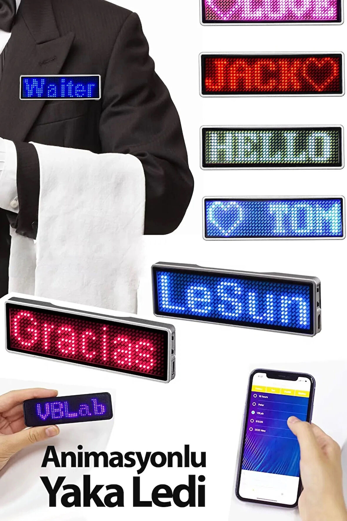 Kayan Led Yaka Rozeti Kontrollü Dijital Etiket 9×3Cm