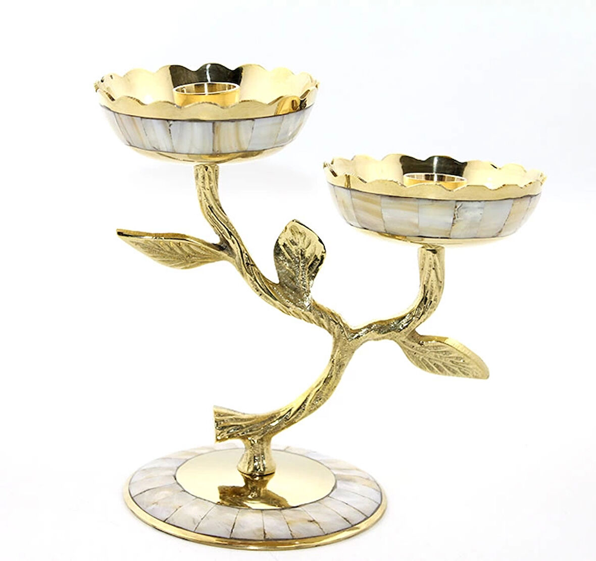 Pirinç Sedefli 2'Li Şamdan 5934