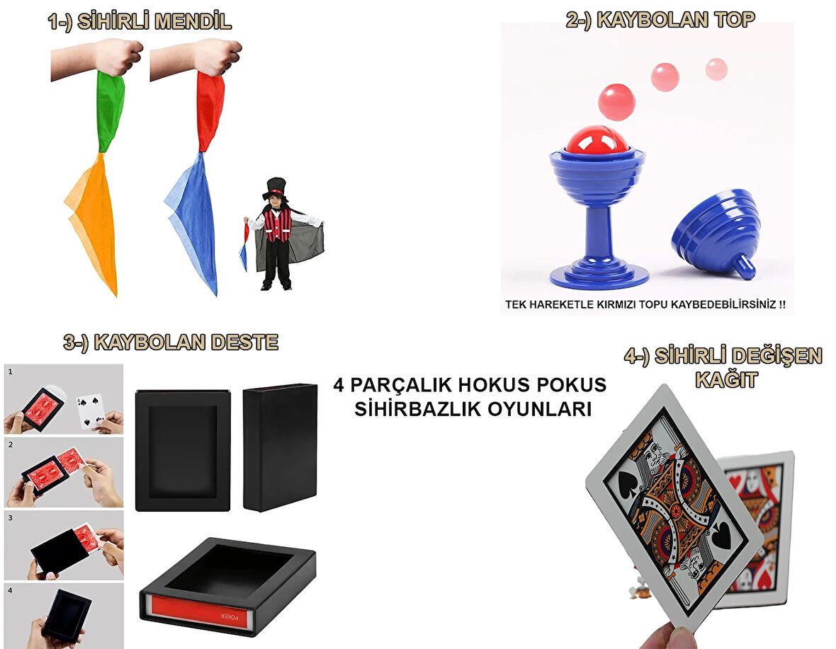 439Lü Sihirbazlık Seti – Hokus Pokus Sihirli Numara Seti-Kupa-Mendil-Deste-Iskambil
