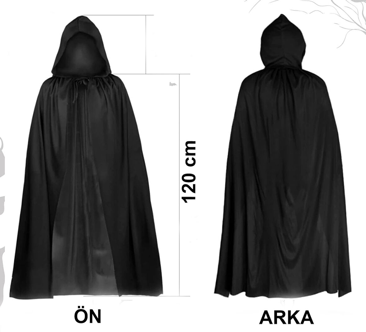 Siyah Uzun Pelerin 120 Cm Kapüşonlu – Cosplay Ve Parti Kostümü
