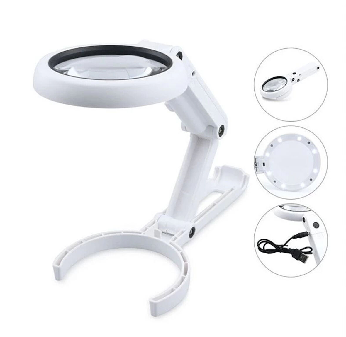 Usb Şarj Edilebilir Katlanabilir 3.510X Büyüteç 8 Ledli Masa Ve Eliçin Taşınabilir Büyüteç Fs90Rc