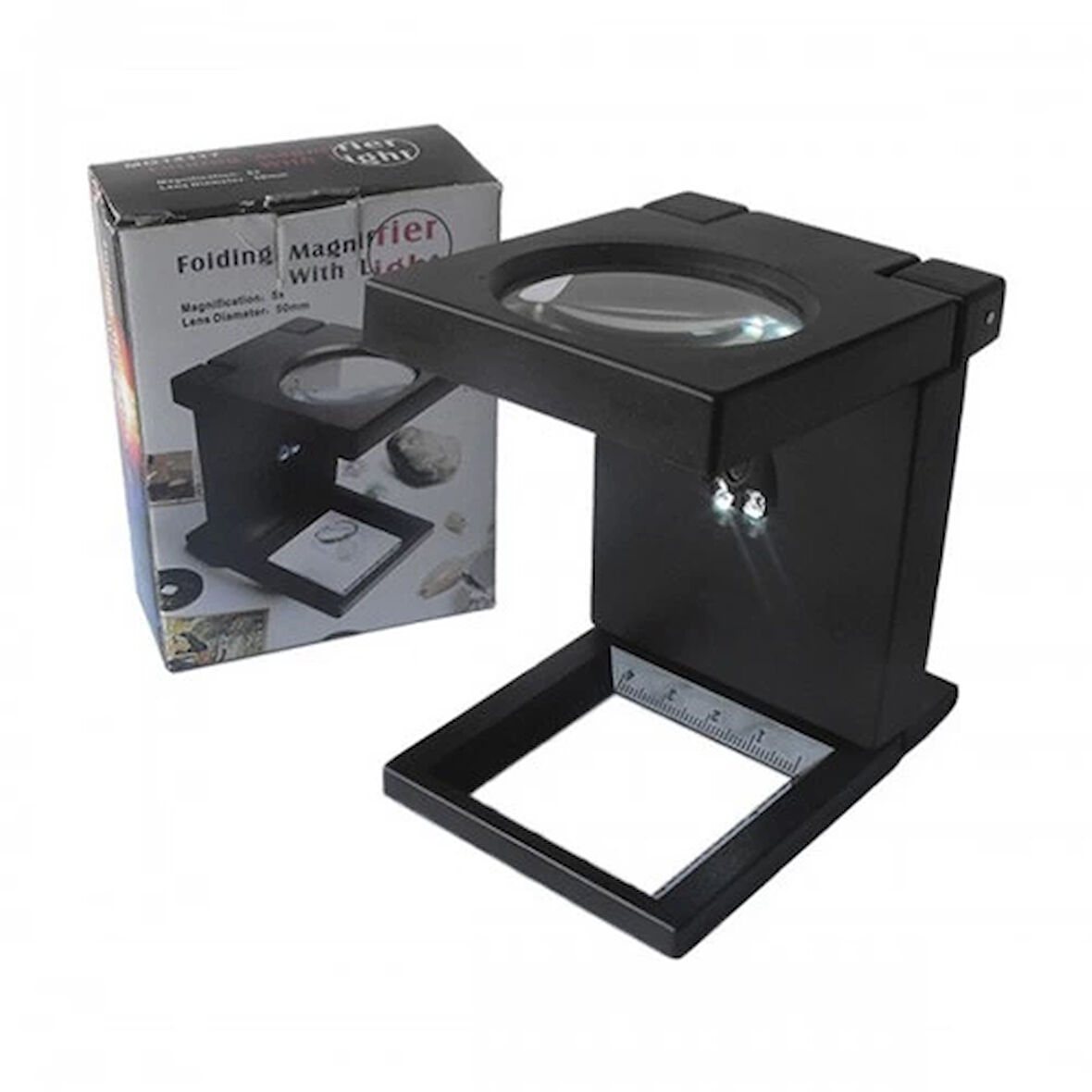 Katlanır Plastık,Led Işıklı Test Cıhazı Büyüteç 2.5X90Mm