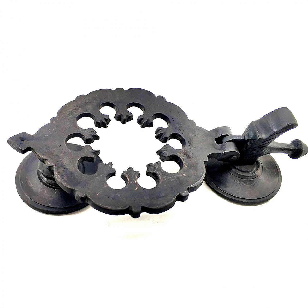 Antika Tarz Dekoratif Pirinç Osmanlı Kapı Tokmağı, Taktak - 265X75Mm, Oksit