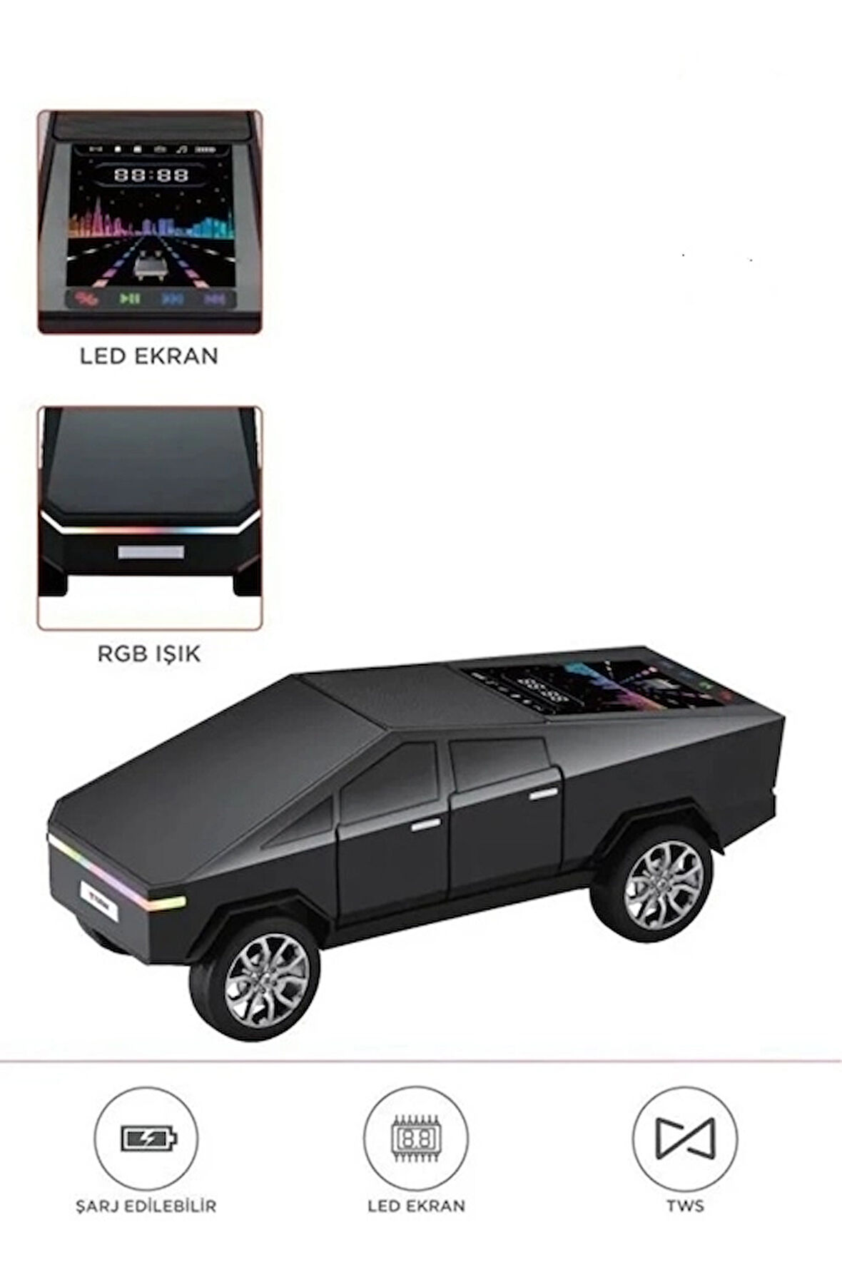 D68 Cyber Model Araba Tasarımlı Bluetooth Hoparlör 15W Güçlü Ses Rgb Led /Tws/Usb Siyah