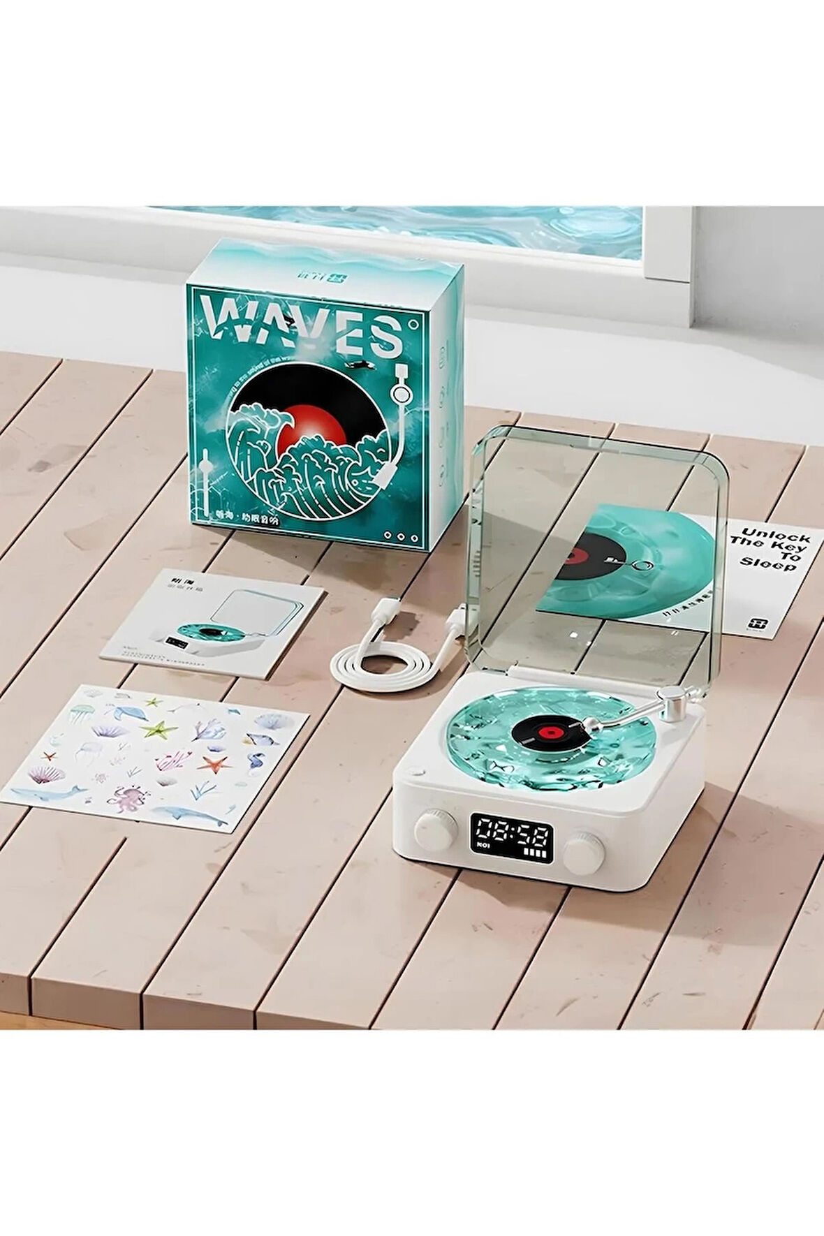 Waves Nostalji Plak Görünümlü Bluetooth Hoparlör 3D Ses Dalgası Müzik Plak