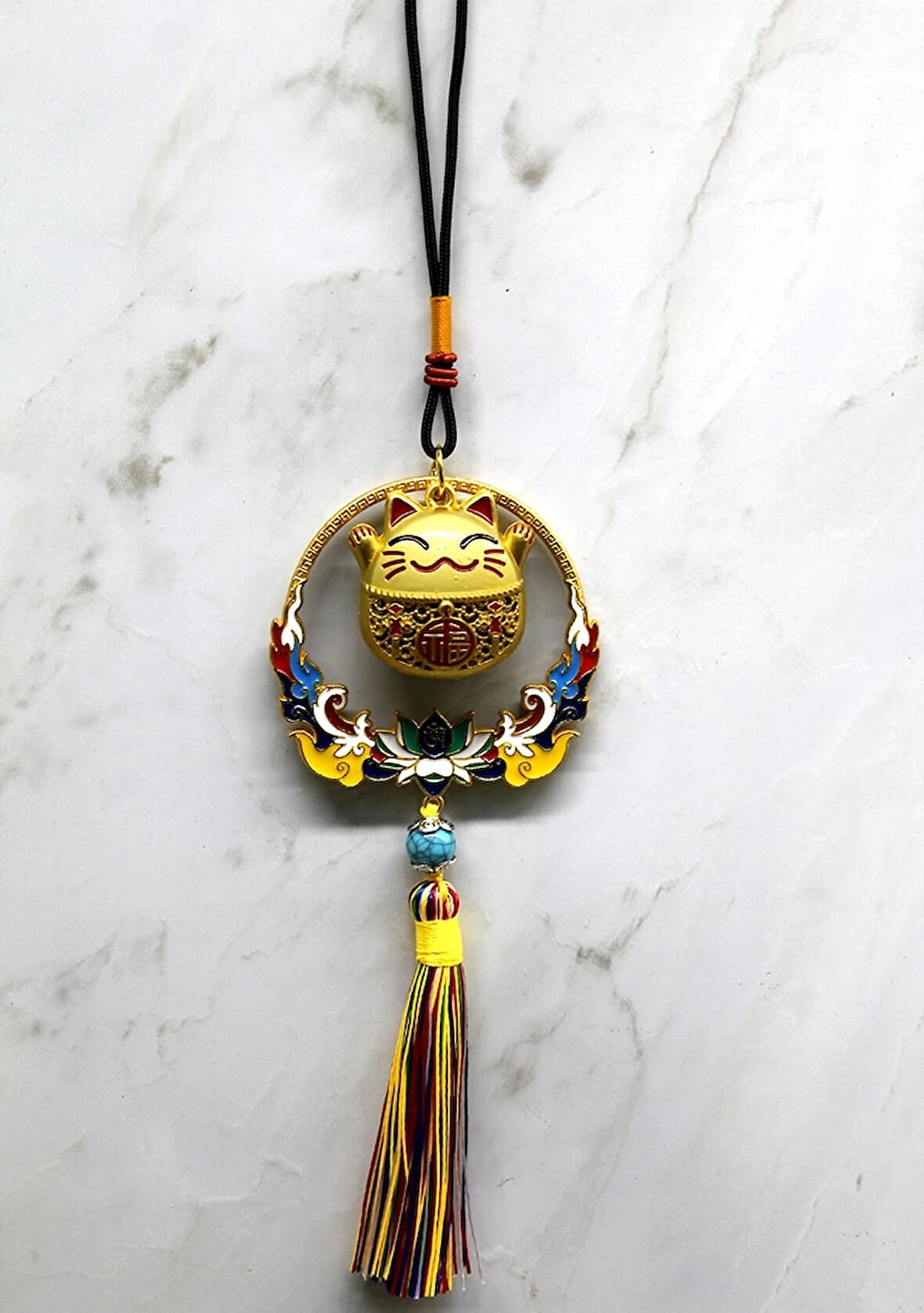 Renkli Püsküllü Şans Kedisi Feng Shui Askılık Alk4452