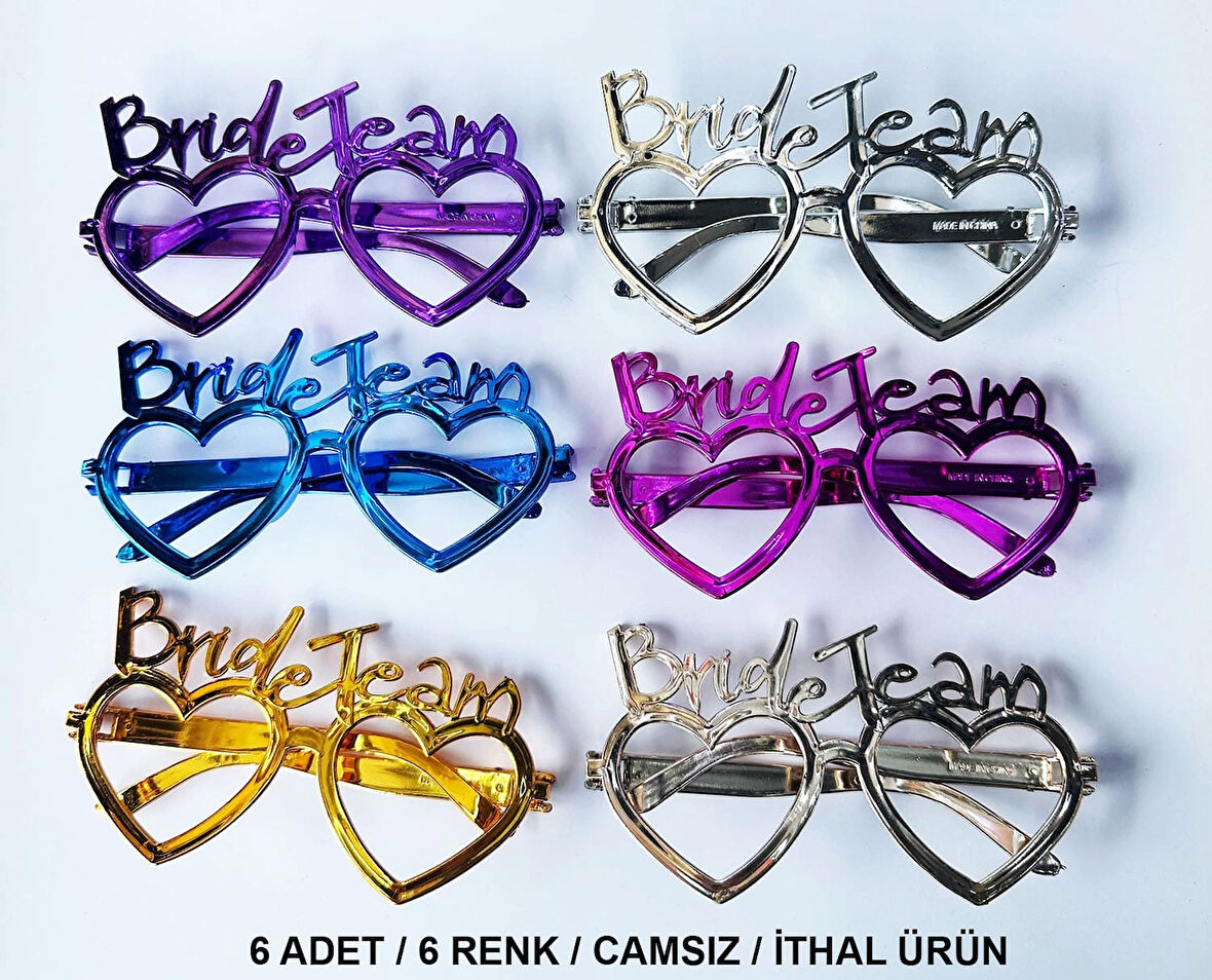 Kalpli Bride Team Gözlük Seti 6 Renk - Kına Düğün Partileri İçin