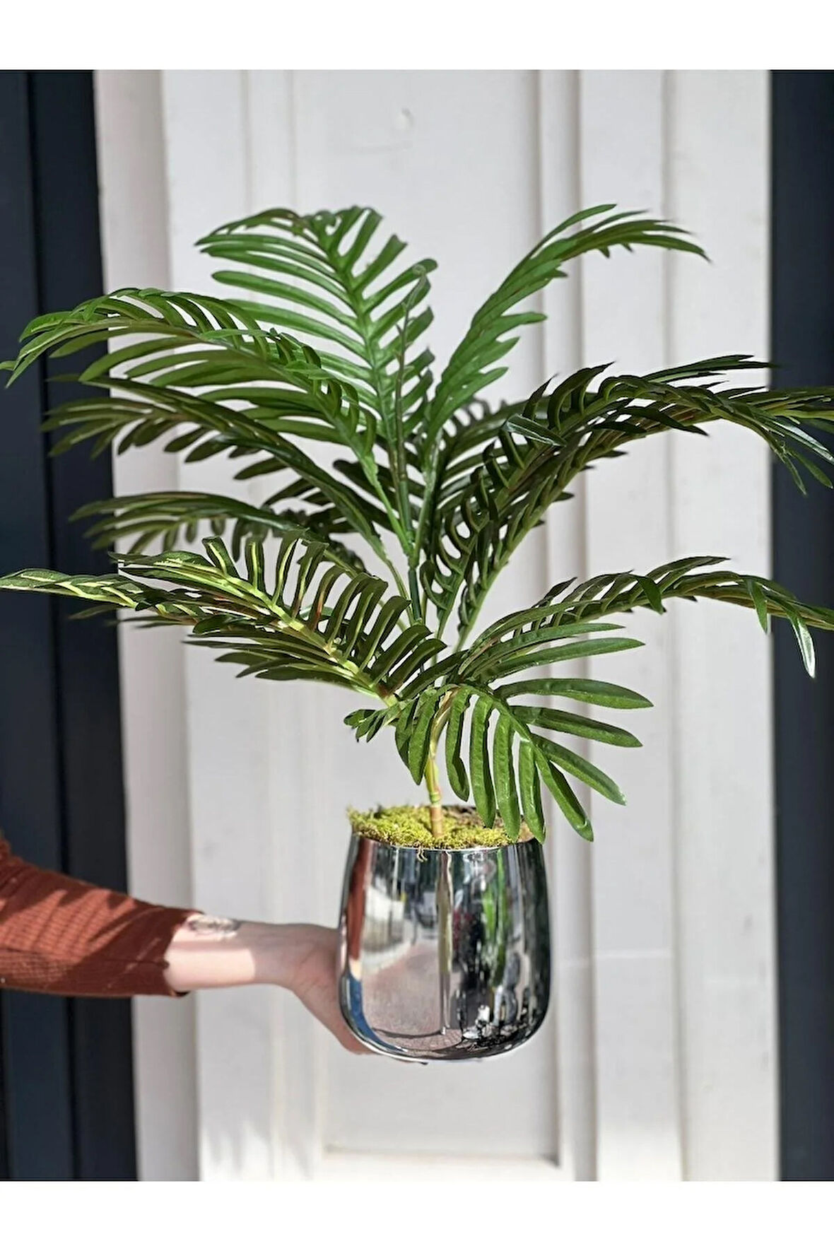 Yapay Bitkili Metal Vazo