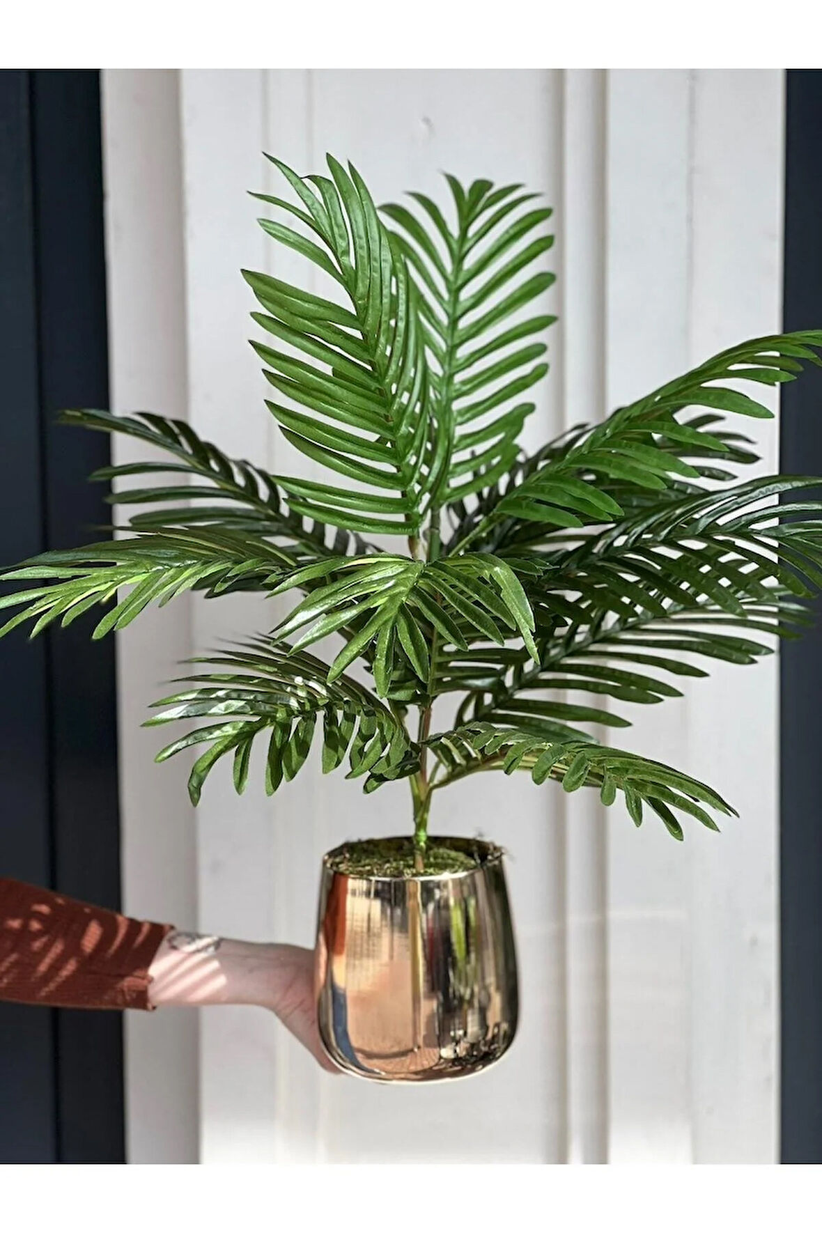 Yapay Bitkili Metal Vazo