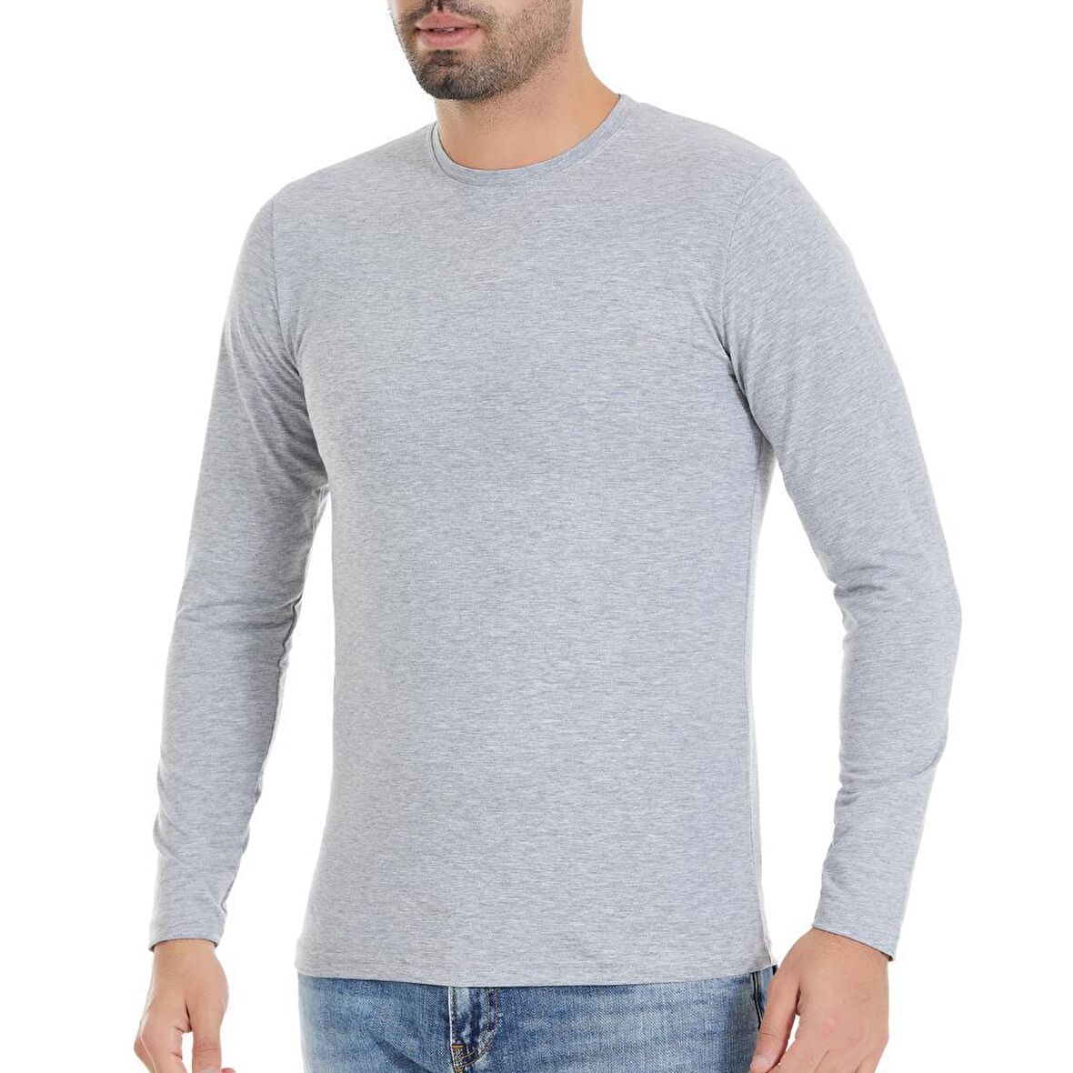 6 Adet Yıldız Erkek Likralı Uzun Kollu T-Shirt Fanila Gri 87