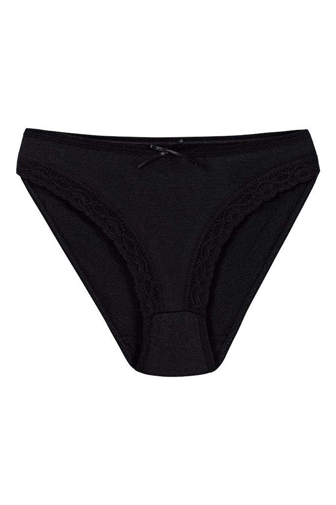 12 Adet Yıldız Kadın Likralı Dantelli Bato Külot Siyah 3771