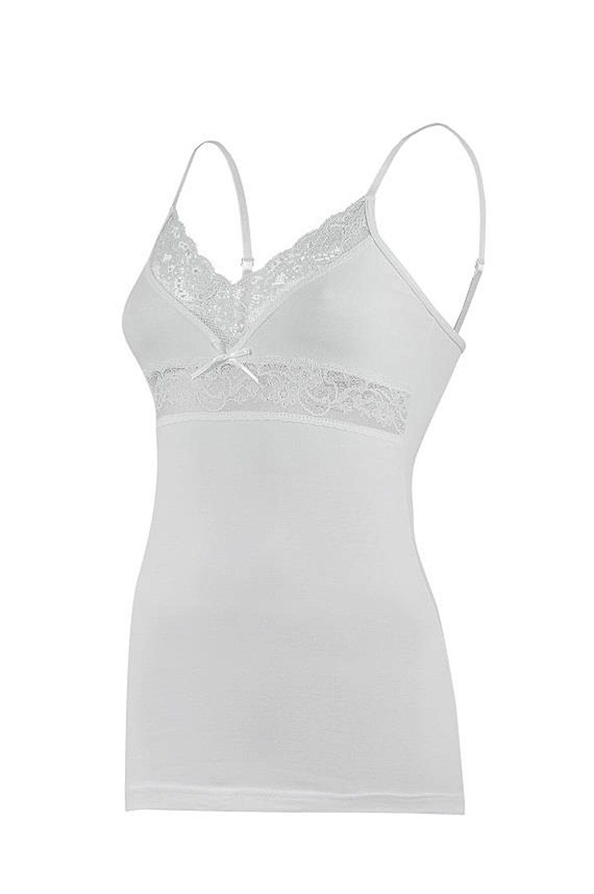 6 Adet Yıldız Kadın Likralı Dantelli Ayar Askılı Atlet Beyaz 2290