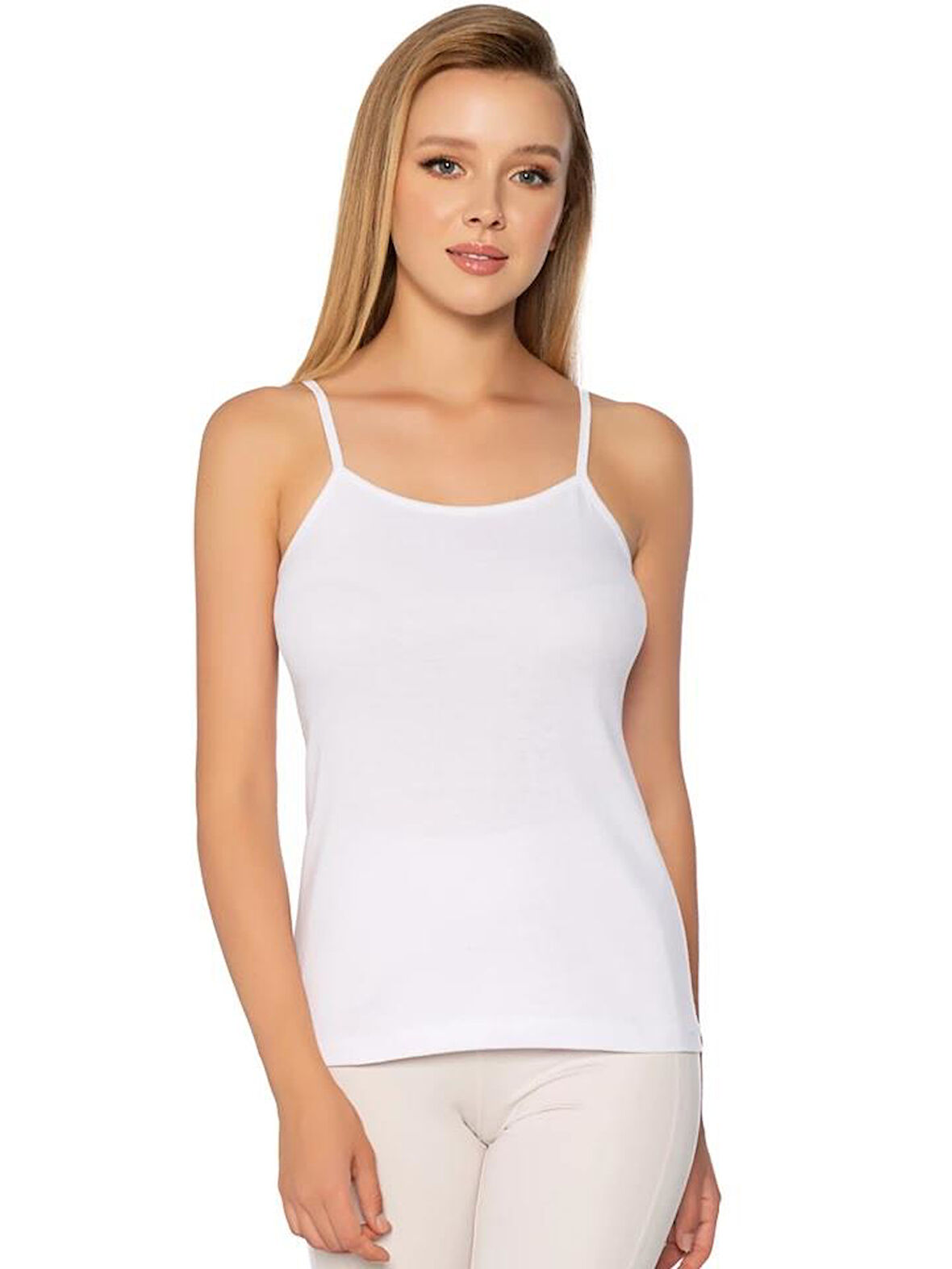 6 Adet Gümüş Kadın Ribana Düz Biye İp Askılı Atlet 3008