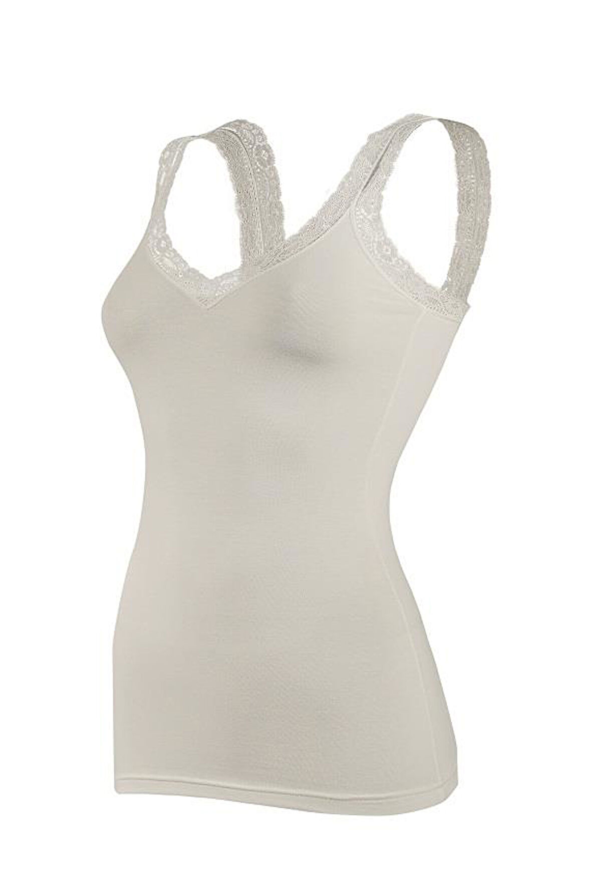 3 Adet Yıldız Modal Kadın Likralı Dantelli Askılı Atlet Ekru 2262