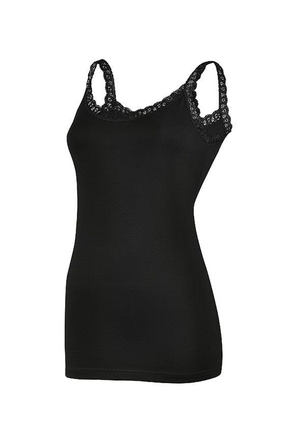 3 Adet Yıldız Kadın Likralı Dantelli Askılı Atlet Siyah 2281