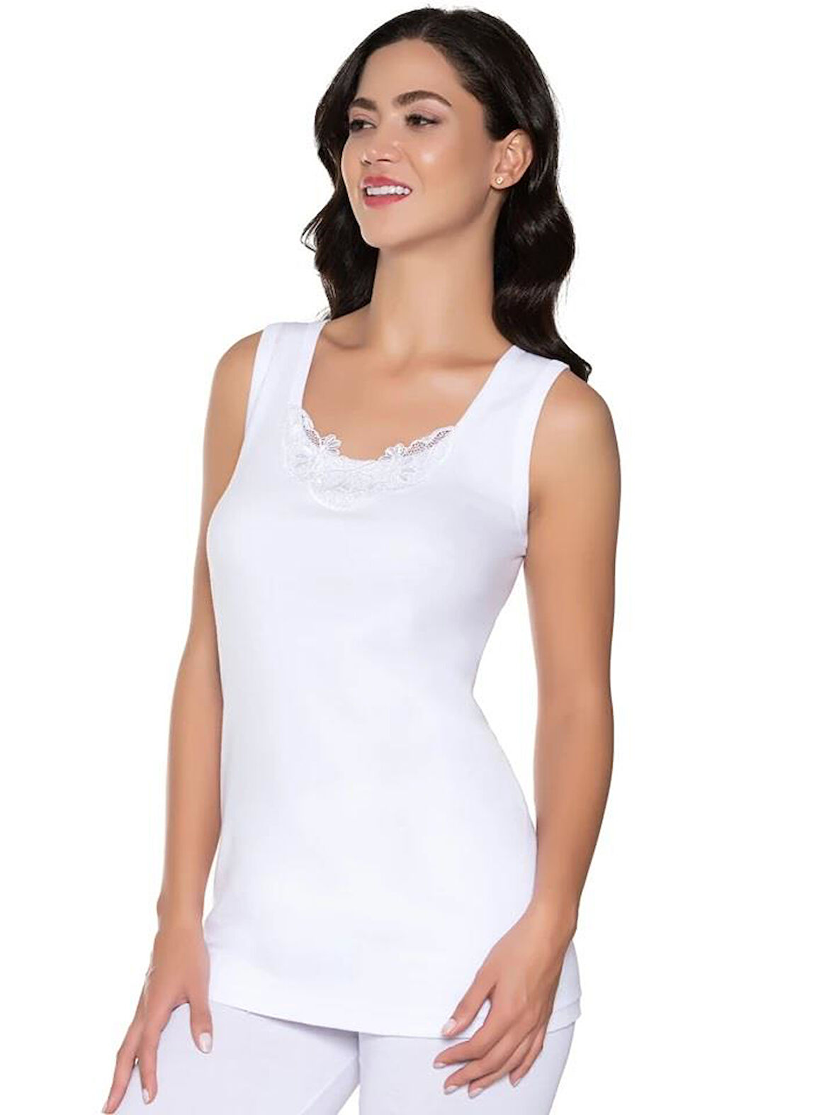 6 Adet Gümüş Kadın Ribana Güpürlü Geniş Askılı Atlet 3011