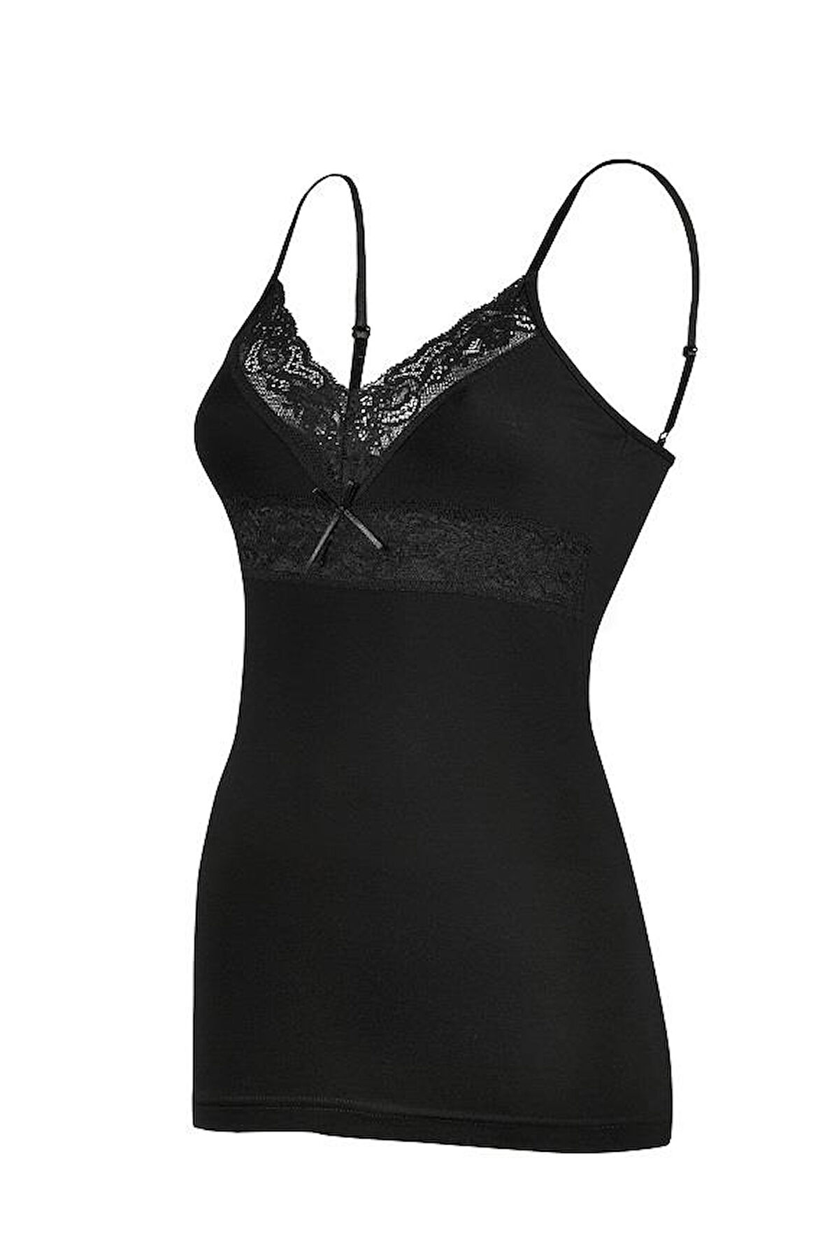 3 Adet Yıldız Kadın Likralı Dantelli Ayar Askılı Atlet Siyah 2291