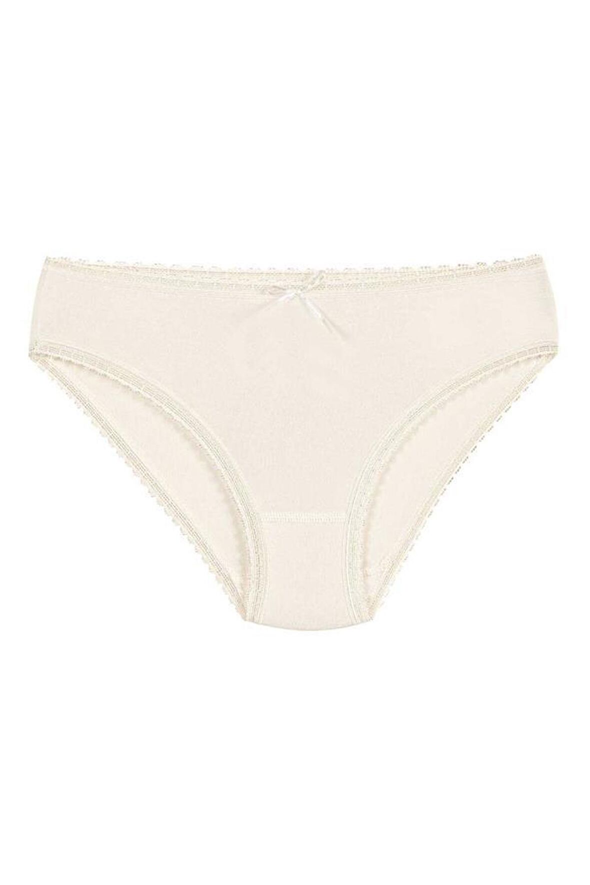 12 Adet Yıldız Kadın Bambu Dantelli Bikini Külot Ekru 3882