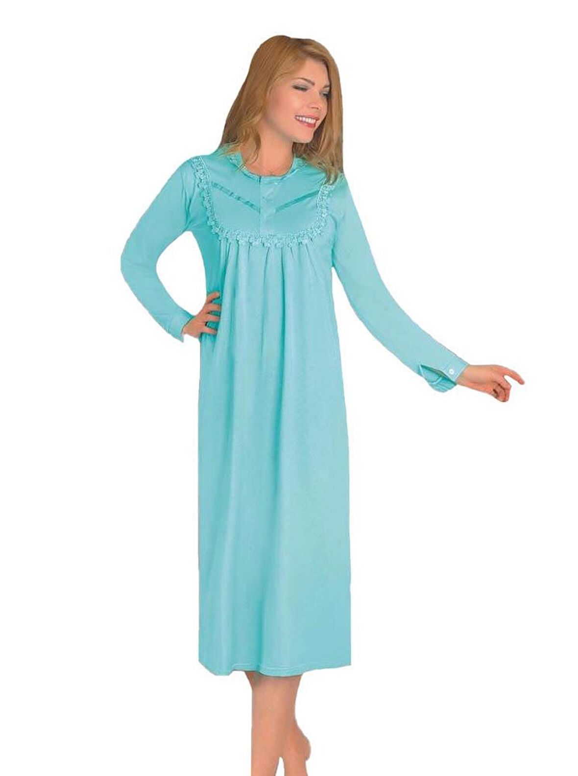 Aysu Kadın Battal Beden Penye Uzun Kol Gecelik Büyük Kalıp