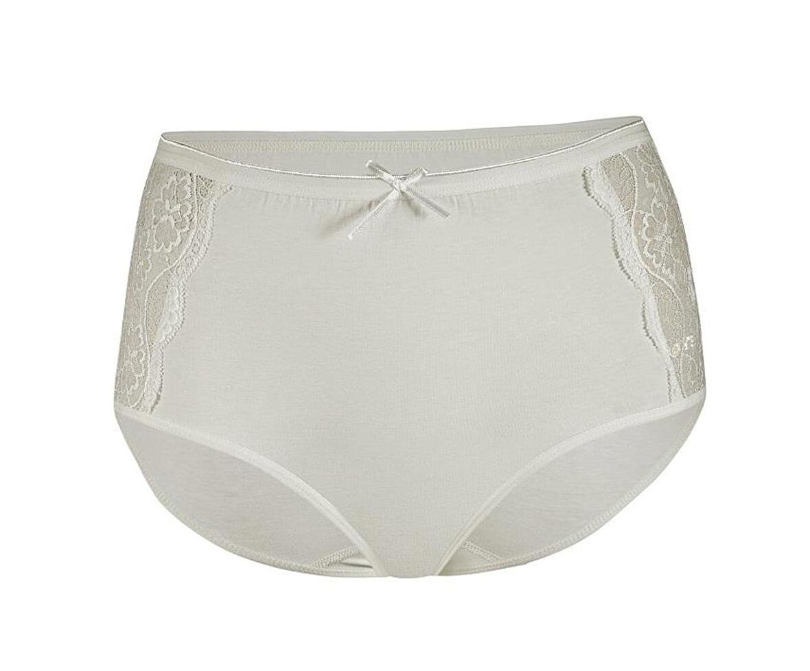 12 Adet Yıldız Kadın Likralı Dantelli Yüksek Bel Külot Ekru 3797