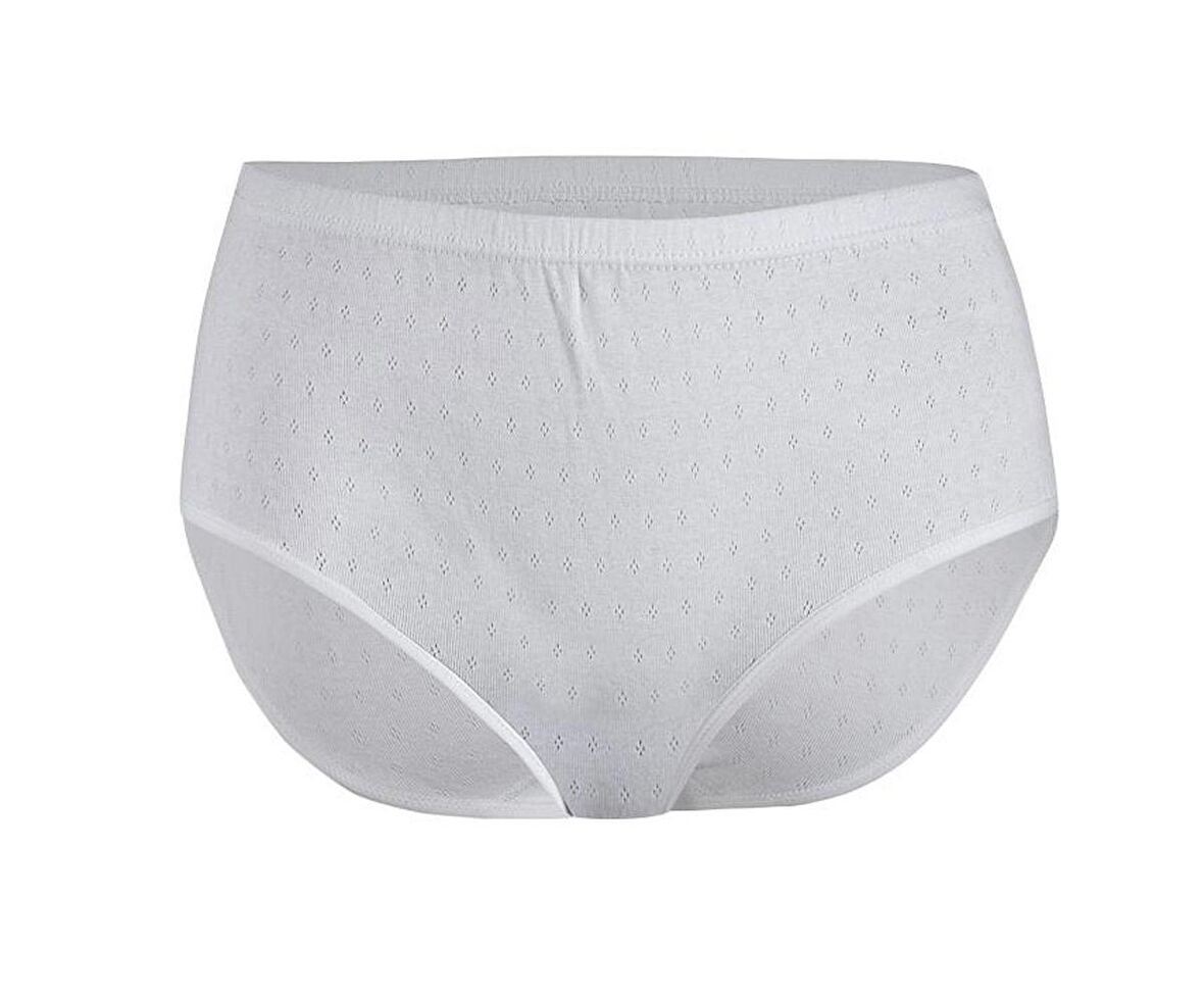 12 Adet Yıldız Kadın Ribana Desenli Yüksek Bel Külot Beyaz 3905