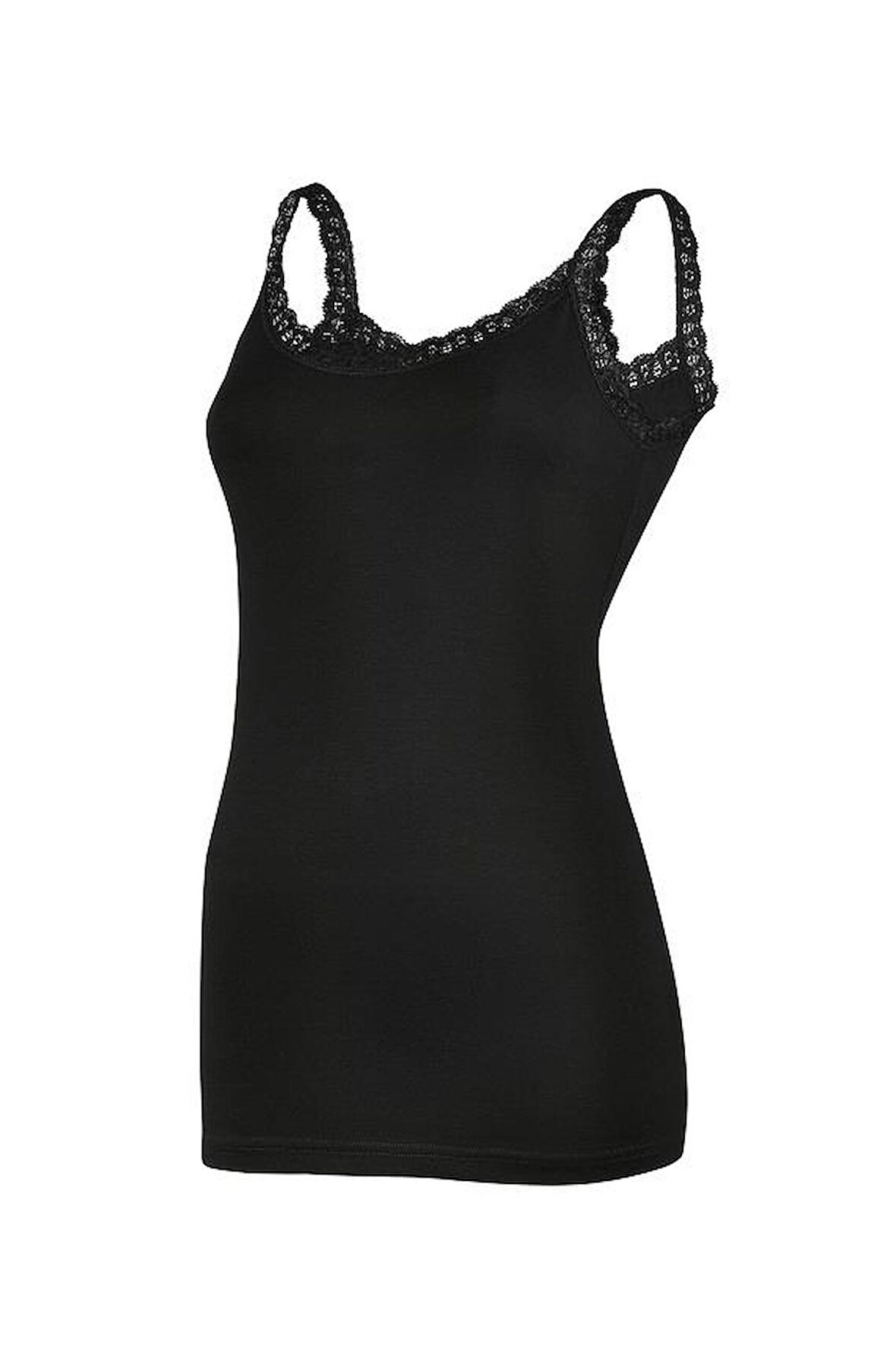 6 Adet Yıldız Kadın Likralı Dantelli Askılı Atlet Siyah 2281