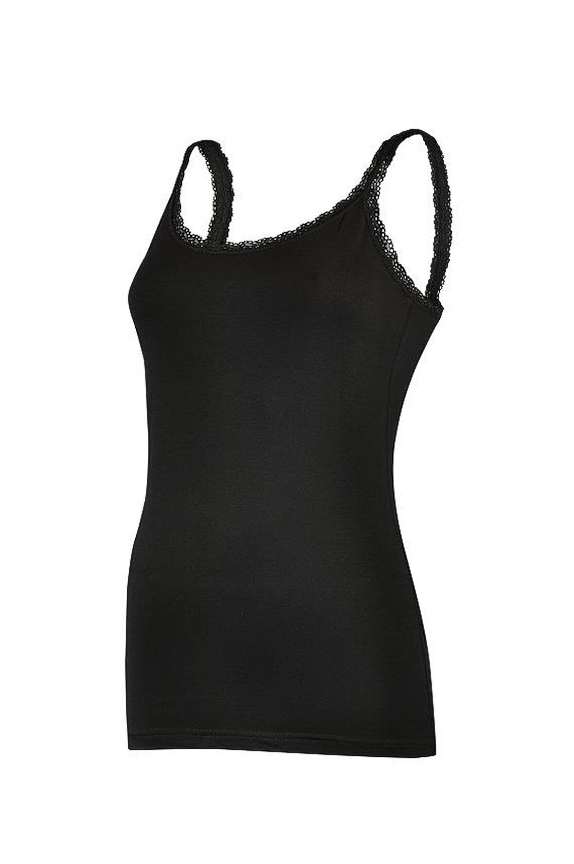 6 Adet Yıldız Kadın Likralı İnce Dantelli Askılı Atlet Siyah 2271