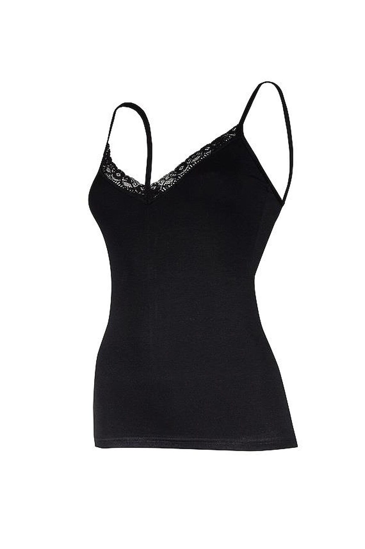 6 Adet Yıldız Kadın Modal Dantelli İp Askılı Atlet Siyah 2226