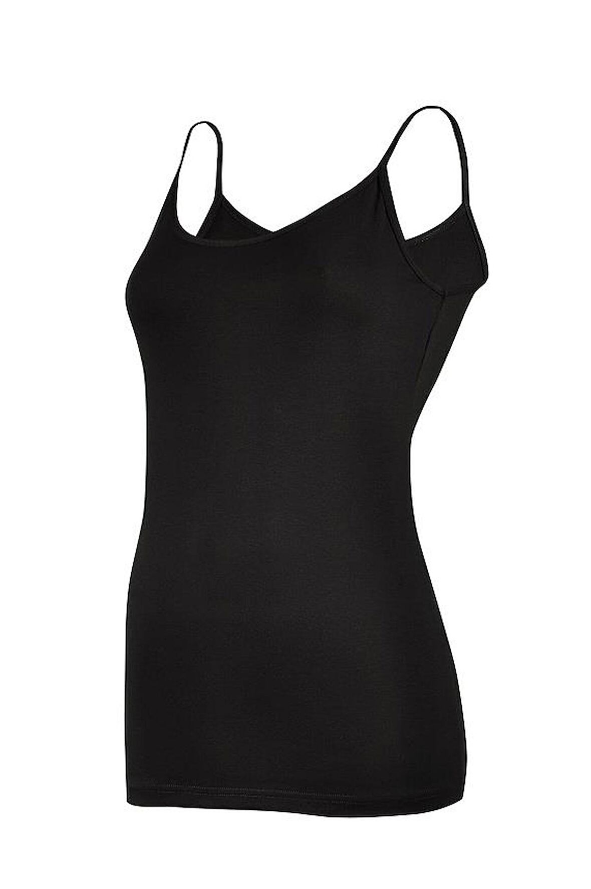 6 Adet Yıldız Kadın Likralı Biyeli İp Askılı Atlet Siyah 2171